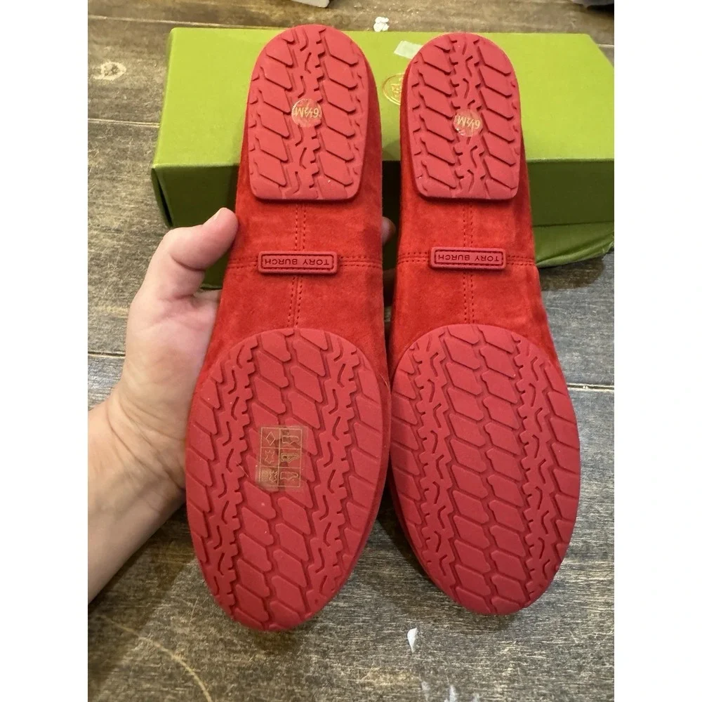 Tory Burch Reva Ballet Flats Red Suede Leather Size 6.5 NEW Slip On